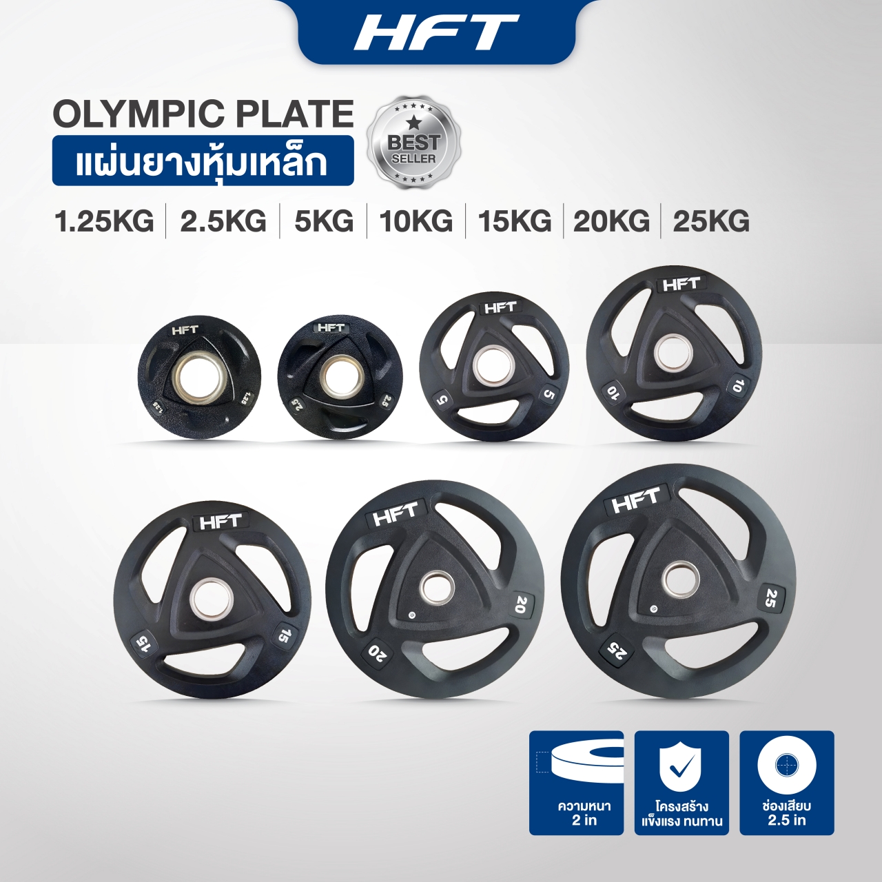 เซตแผ่นน้ำหนัก HOMEFITTOOLS รุ่น OLYMPIC 40 KG._2